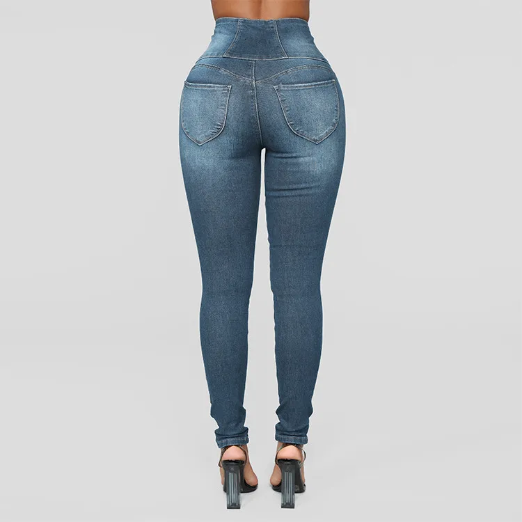 Для женщин эластичные большого размера деним Повседневное тонкий зауженные джинсы на джинсовые брюки женские, с завышенной талией джинсы