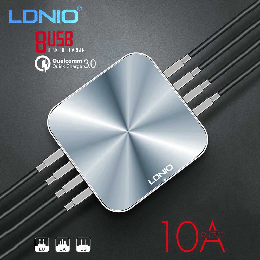 

LDNIO 8 USB Port Desktop Charger For Mobile Phone Quick Charge 3.0 5V/10A EU US UK Plug Smart Office Fast Power Charger Adapter