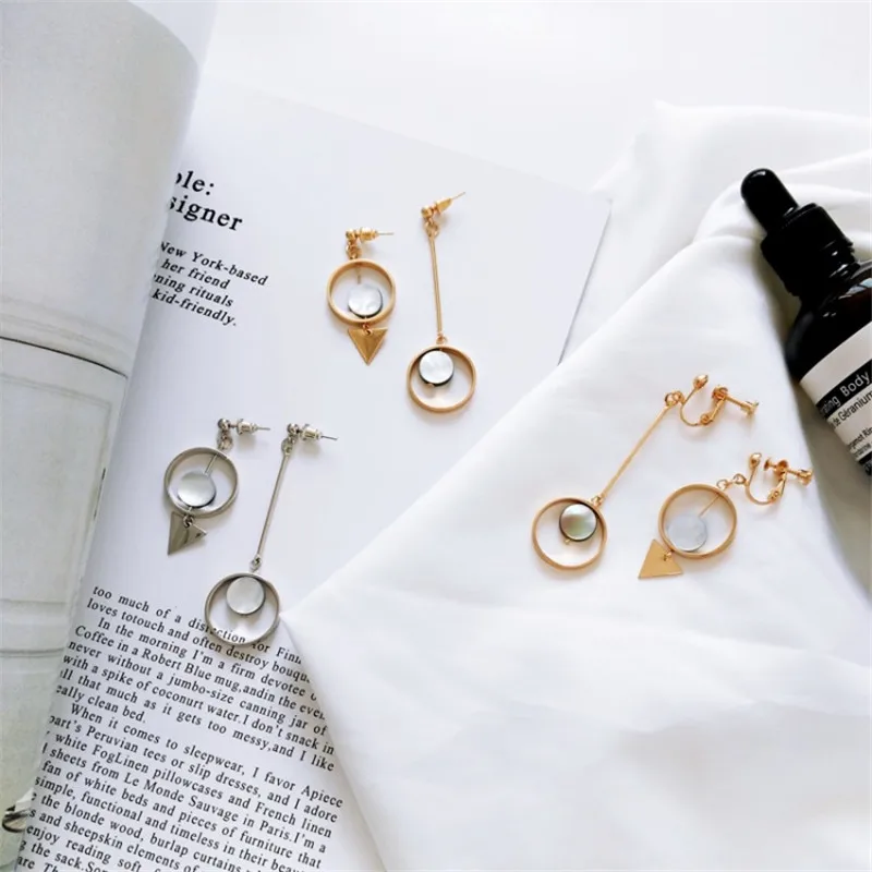 

The New Early spring geometric triangle round earrings asymmetric vintage earrings original earrings without ear clip
