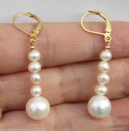 

Free shipping surprising PERFECT AAA+ drop white Handmade pearl earring 14K/20 YELLOW HOOK