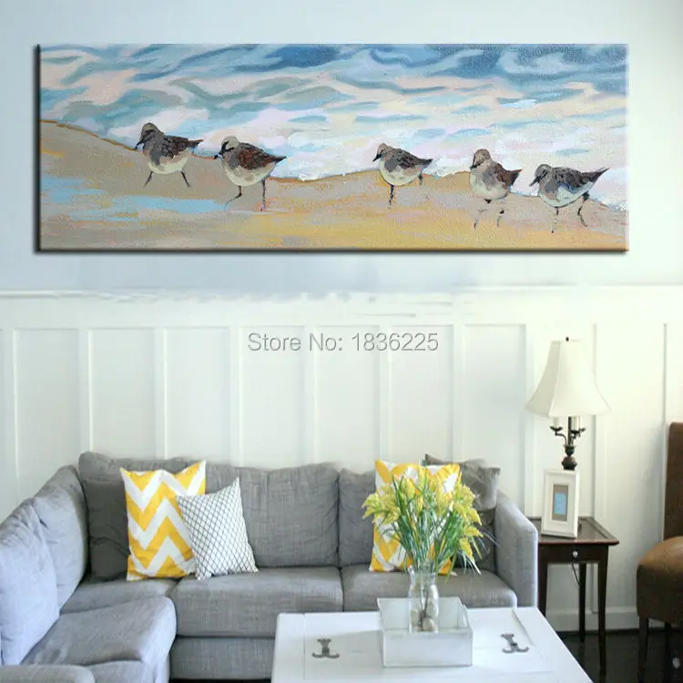 birds on beach wall painting750