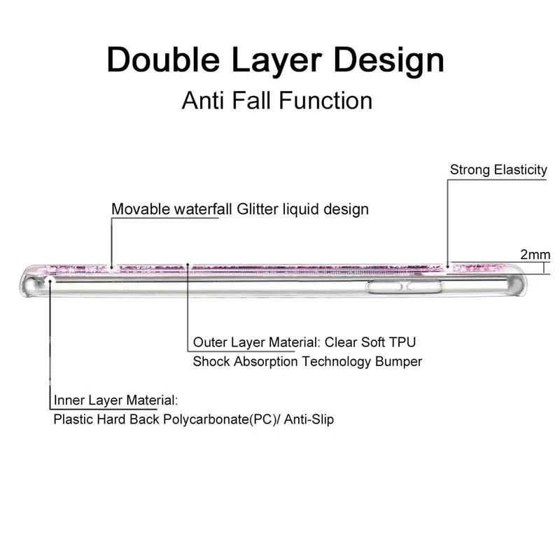 ТПУ+ PU Тонкий Водопад двойной ослепительный, сверкающий слой чехол для LG Aristo 3 Блестящий Стильный жидкий мягкий чехол Любовь Сердце зыбучий песок