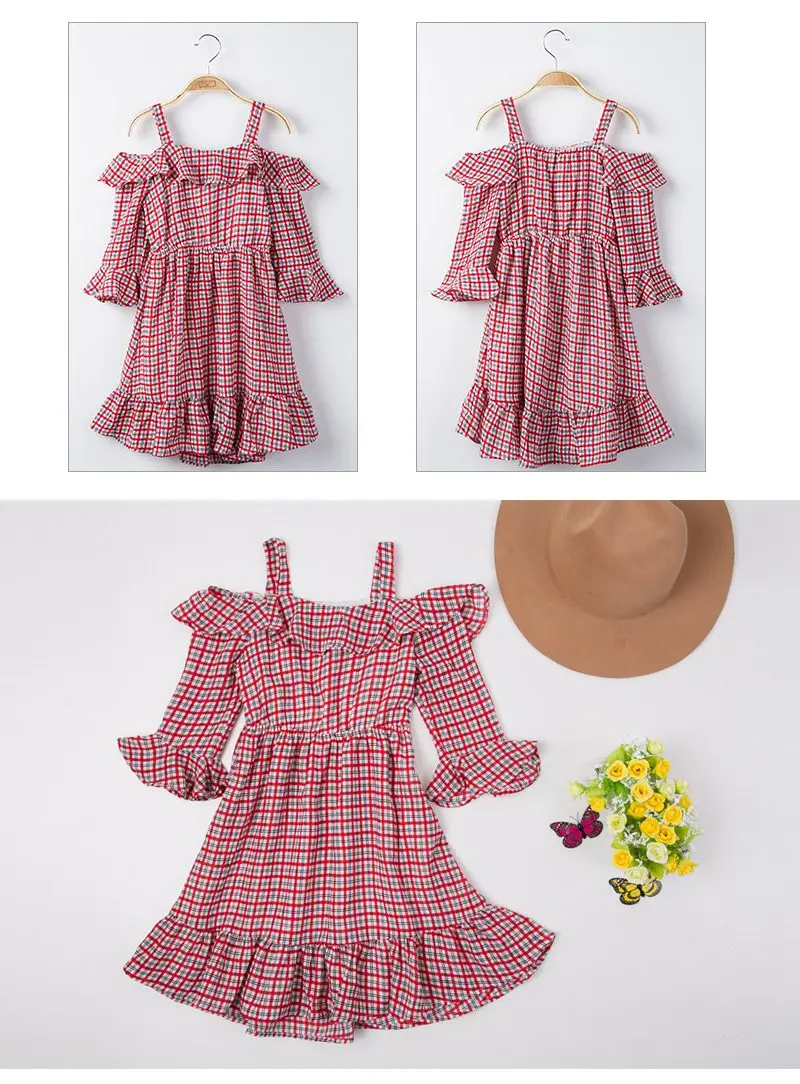 Girls Plaid Off Shoulder Dress G5506-10