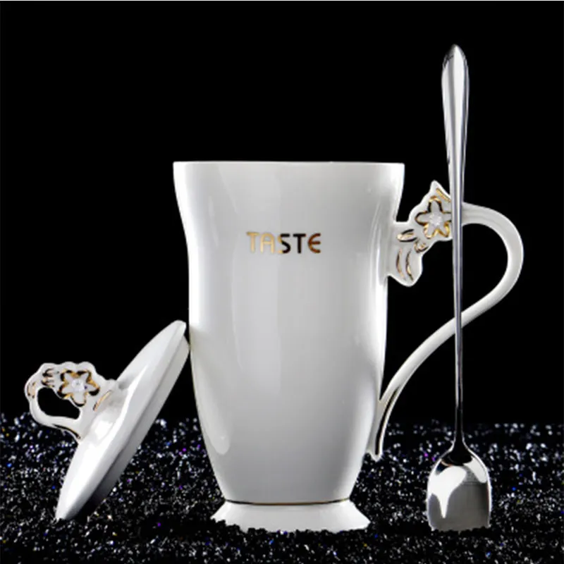 WOURMTH простой белый костяной фарфор высокой емкости чай кружки 390 мл, Континентальный стиль керамическая кружка чай чашка Подарочная коробка - Цвет: A