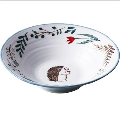 sky blue bowl Японский ретро животное керамическая столовая суповая чаша Ручная роспись лес лиса, кошка, паленый рамен чаша фарфоровая посуда - Цвет: sky blue bowl