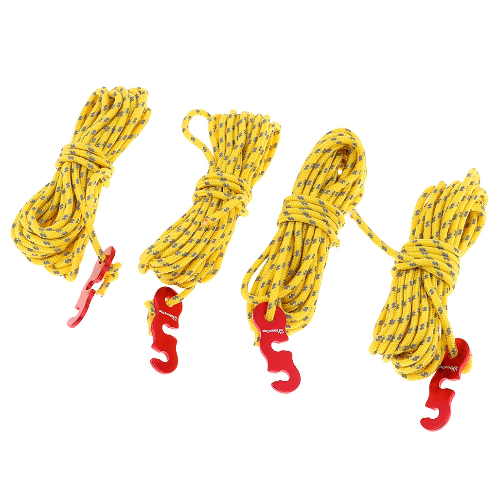 4 Pcs Reflective Camping Tent Guide Rope Guy Line Cord And Adjusters for Camping Backpacking Trekking Cycling Hunting Traveling
