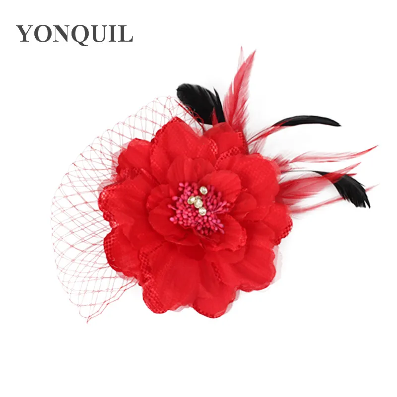 Много цветов высокое качество Шелковый цветок вуалетки шляпы заколки для волос Свадебные аксессуары для вечерние волос отличные вечерние шляпы Свадебные шляпы FS60