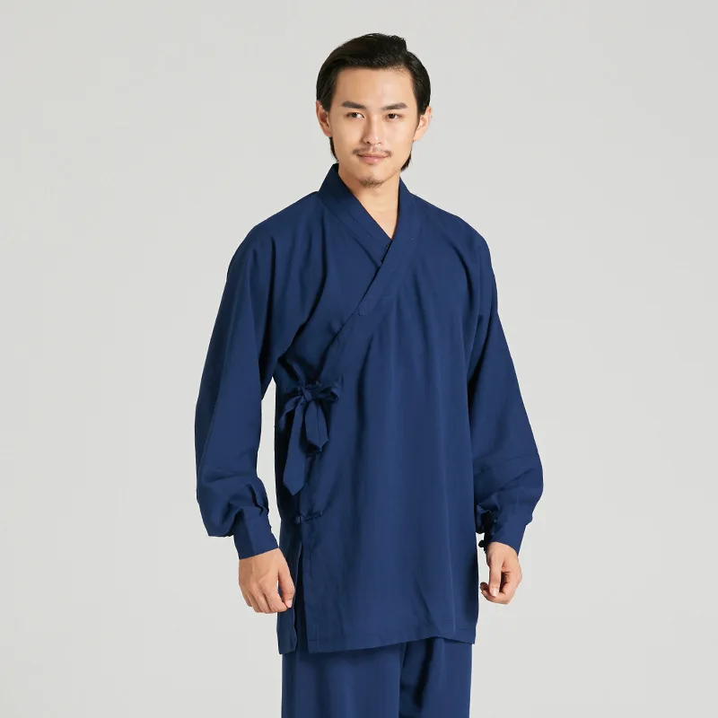 

2019 New Men Solid Linen Shirt&Pant Chinese Traditional Male Shao Lin Wing Chun Tang Suit Loose Tai Chi Kung Fu Set Size XS-3XL