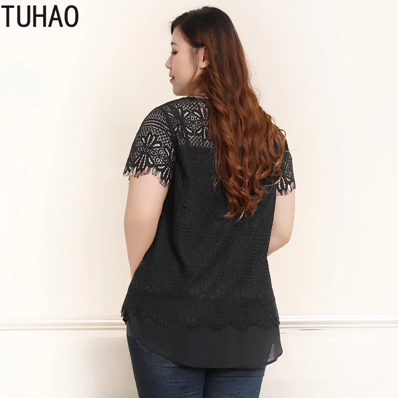 TUHAO размера плюс 10XL 8XL 6XL Элегантная черная кружевная блузка рубашка женские рубашки Повседневная Офисная Женская блузка топы Blusas Camisas Mujer