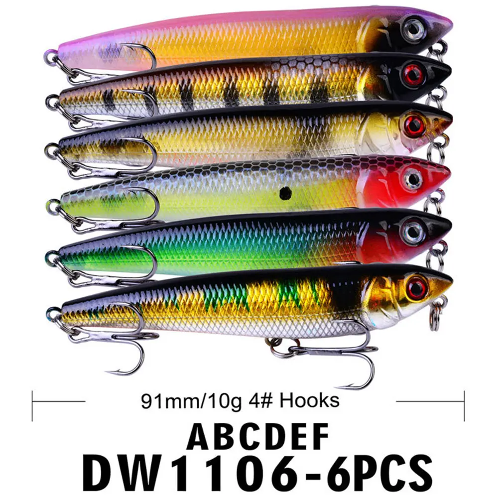 6 шт Whopper Popper 9 см Topwater рыболовная приманка искусственная жесткая 3D воблеры с