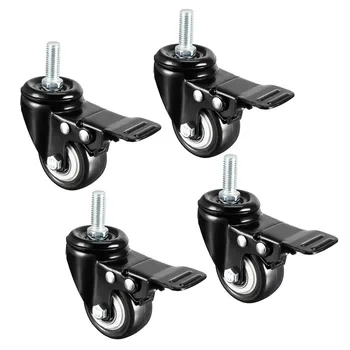 

UXCELL 4pcs 1.5 inch M10x25/M10x15/M8x25mm Swivel PU 360 Degree Threaded Stem Caster Wheel with Brake 330lb Total Load Capacity