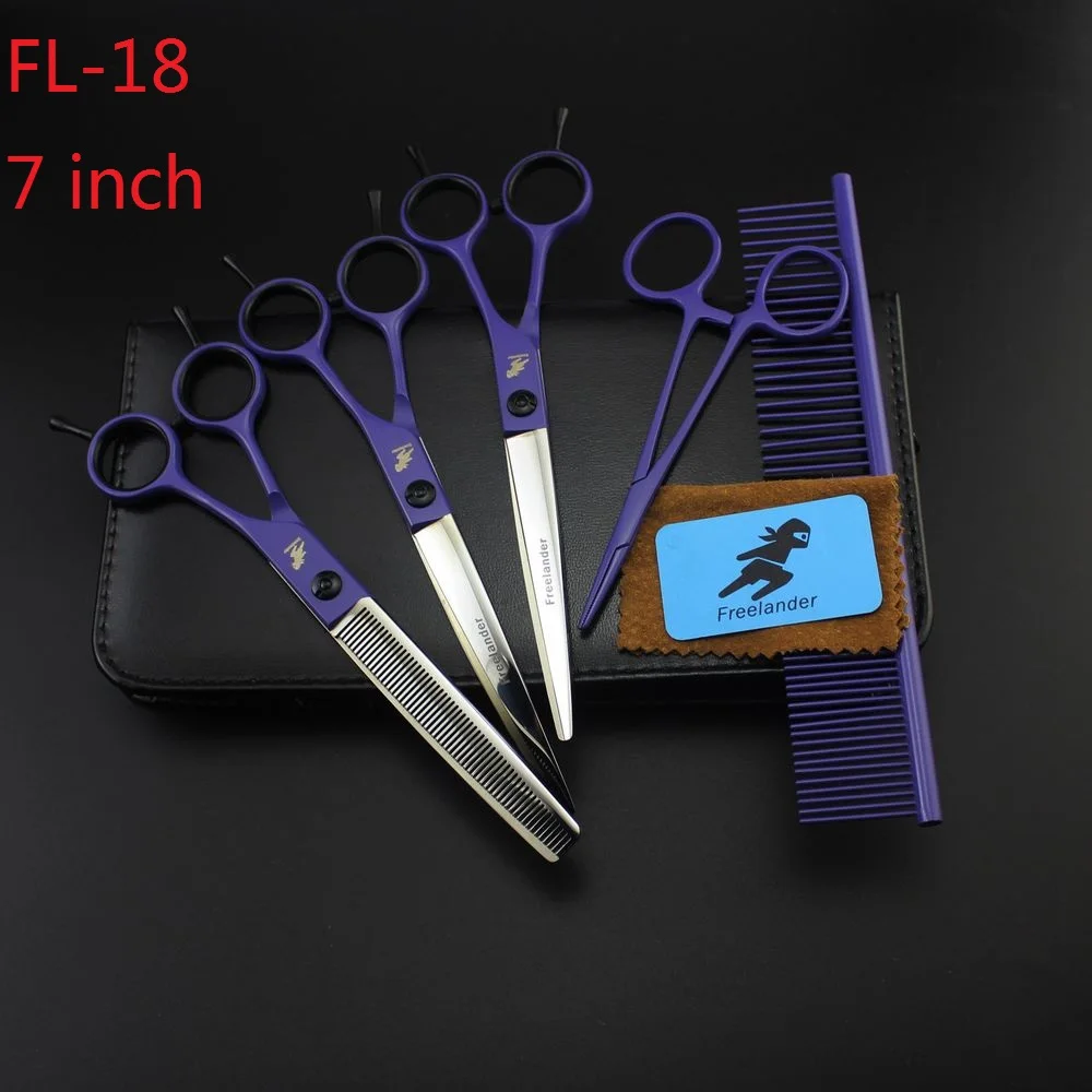 Freelander Professional Уход За Домашними Животными набор ножниц 7 дюймов, Pet ножницы, STRAIHT и истончение изогнутые ножницы, собака Scharen - Цвет: FL-18
