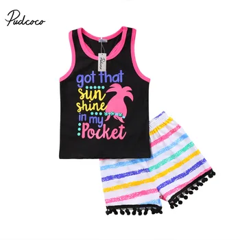 

2018 Brand New Toddler Infant Kids Baby Girls Summer Clothes Vest Top Colorful Tassel Shorts 2Pcs Set Sunsuit Causal Outfit 1-6T