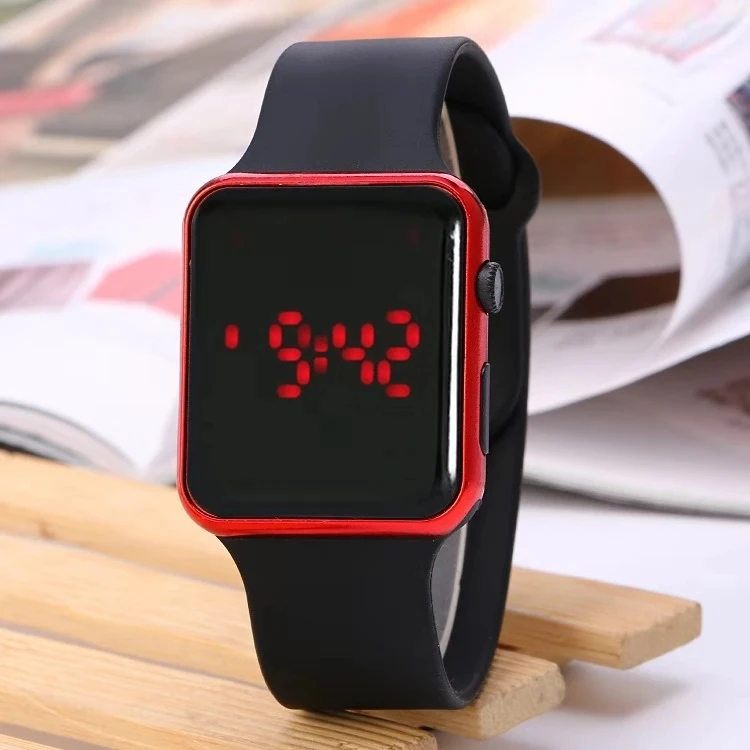Новые модные детские часы Apple с металлическим покрытием, квадратный светодиодный электронные часы, силиконовые студенческие часы