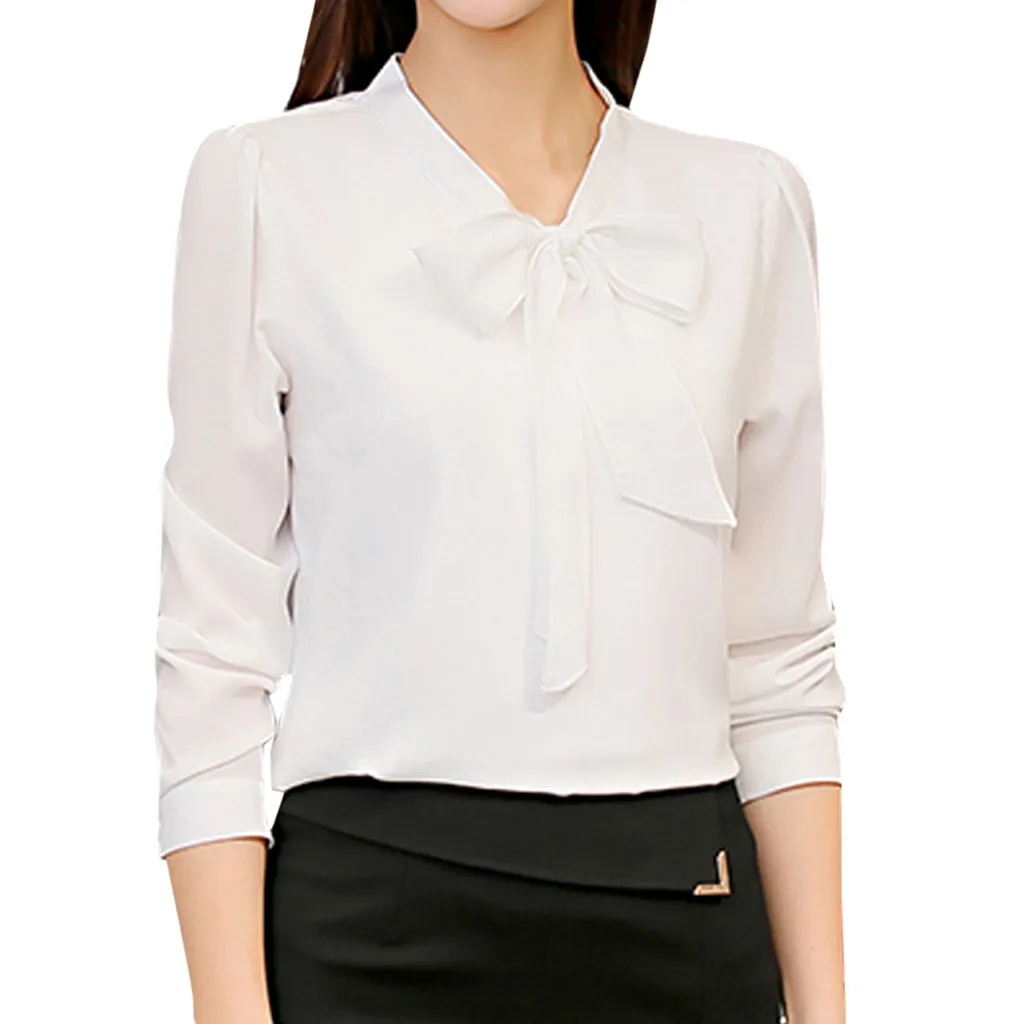 

Women's Fashion Blouse 2019 Office Long Sleeve Blouse Women tunic Solid Bow Shirts Women Top Female blusas femininas elegante