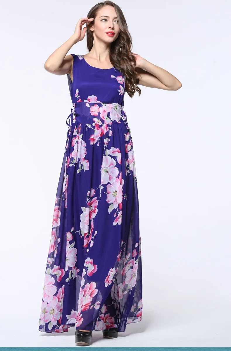 TUHAO шифоновое женское платье большого размера плюс, 6XL, 5XL, 4XL с цветочным принтом, лето, высокая талия, макси женские пляжные платья CM115