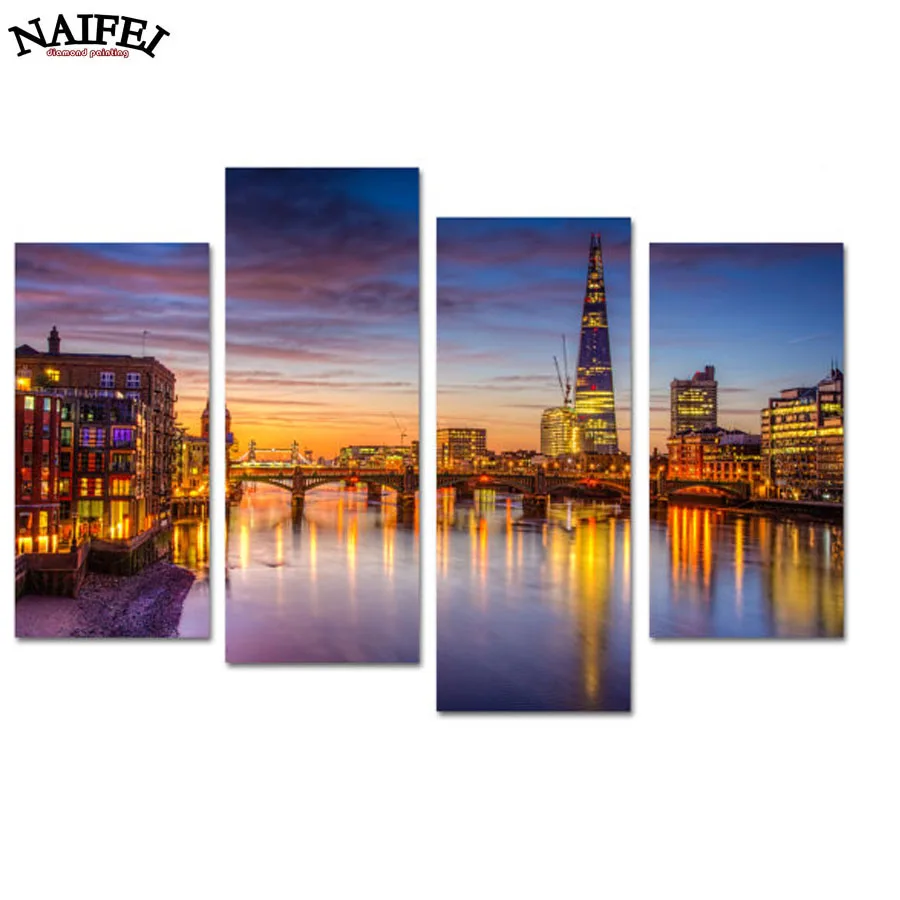 

London/landscape/thames river/4 pcs,diy Full square Diamond Painting Cross Stitch,5D Diamond Embroidery,diamond Mosaic decor