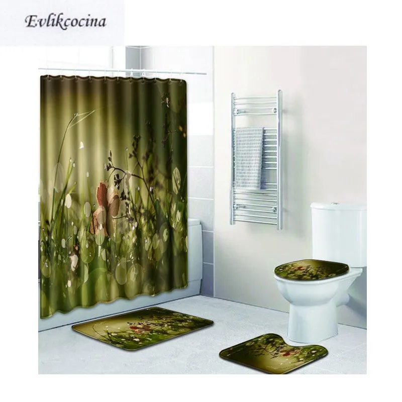 

Free Shipping 4pcs Nightfall Rain Plant Banyo Bathroom Carpet Toilet Bath Mat Set Non Slip Pad Tapis Salle De Bain Alfombra Bano