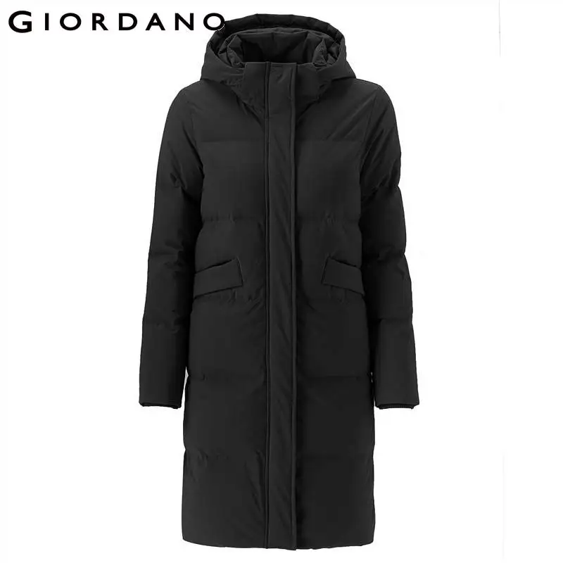 Giordano женский пуховик с длинным подолом из натурального утиного пуха со съёмным