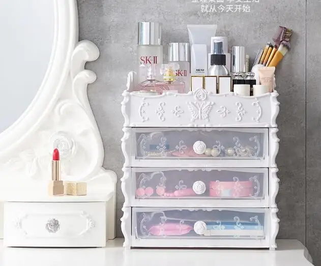 

1PC Desktop Drawer Cosmetics Storage Box Plastic Multifunctional Finishing Box European Jewelry Lipstick Shelf OK 0702