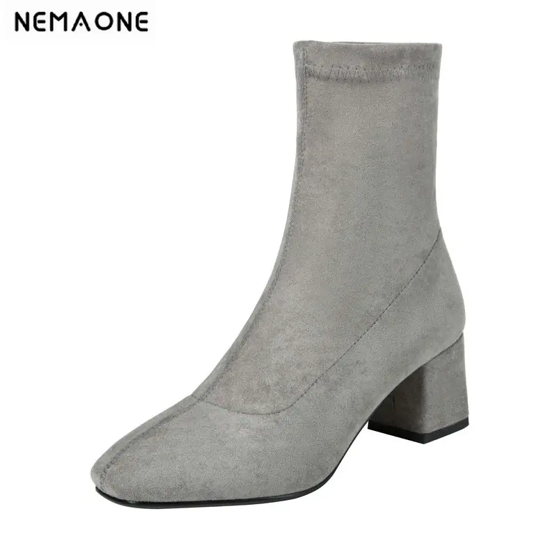 

NEMAONE Women Ankle Boots genuine leather Women Shoes Concise Elegant Slip-on Party Dance Shoes Woman size 41 42 43