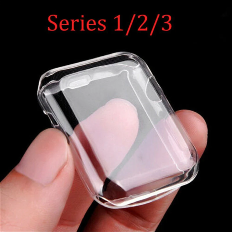 

Screen Protector For Apple Watch Silicone Transparent TPU Case 360 Degree Clear Skin Cover iWatch Series 3/2/1 38mm 42mm