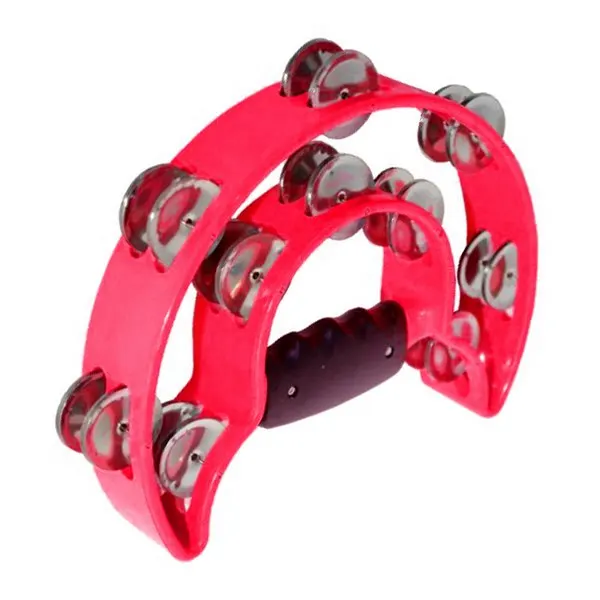 

New Double Ring Moon Tambourine - 40 Jingles - Pink Translucent Medium Guitar Pick for Chirstmas
