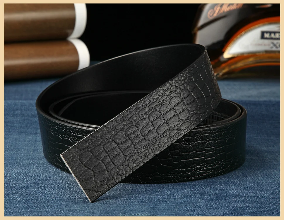 BIGDEAL Brand No Buckle 3.5cm Wide Genuine Leather Automatic Belt Body Strap Without Buckle Belts Men Good Quality Male Belts