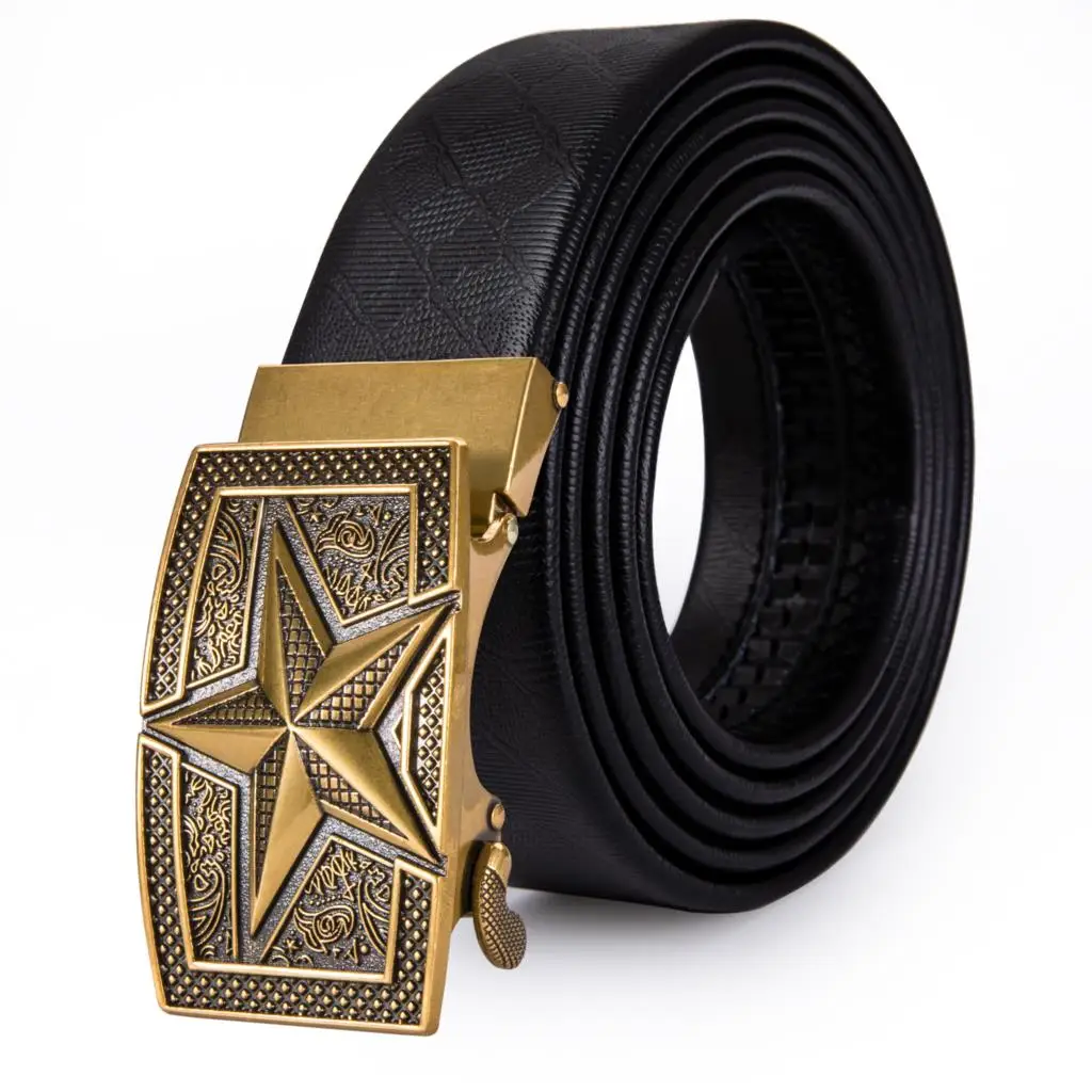 

Gold Designer Mens Belts Buckles Cow Leather Belts For Men Five-pointed Star Top Quality Fashion Automatic Buckle Barry.Wang
