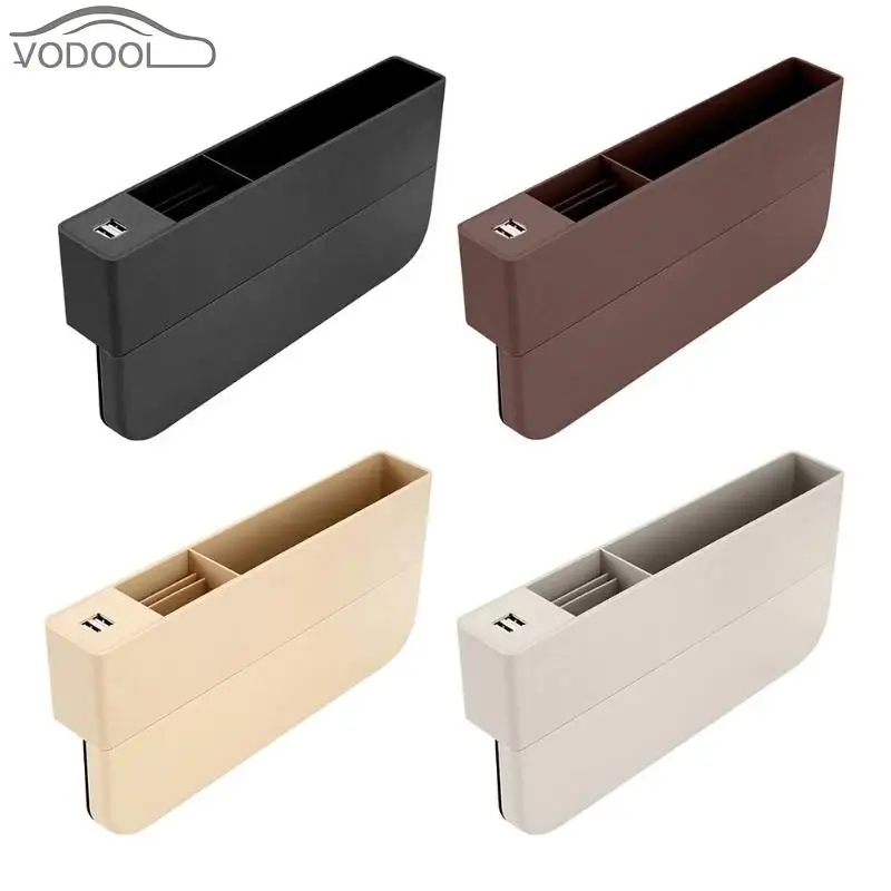 

VODOOL Car Seat Crevice Pockets Leak-Proof Storage Box Case Universal Auto Seat Side Gap Organizer with 2 USB Port Charger