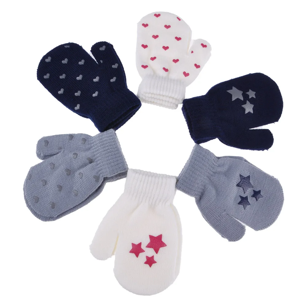 Baby Children Winter Warm Knitted Star Heart Cozy Mittens Thickened