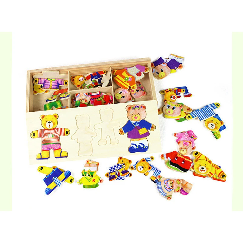 wooden teddy bear dress up puzzle