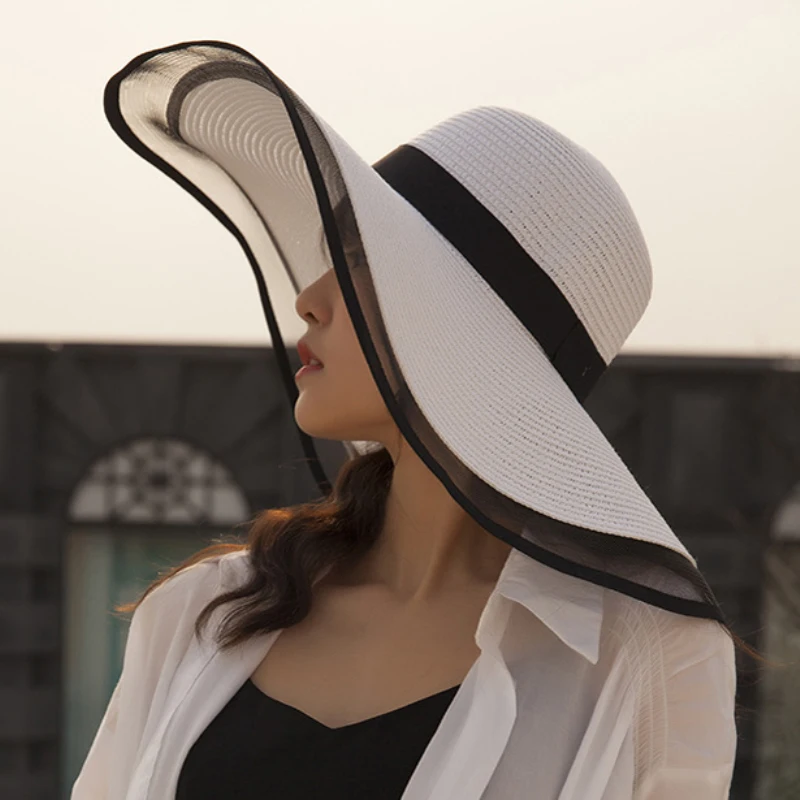 Color : Ivory, Size : M SANKANG Chapeau dété chapeaux de soleil for les femmes Man plage Chapeau de paille for la protection UV Hommes Cap 