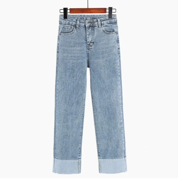 Весенне-летние женские прямые брюки джинсы с высокой талией винтажные женские джинсовые брюки длиной до щиколотки модные брюки - Цвет: baby blue