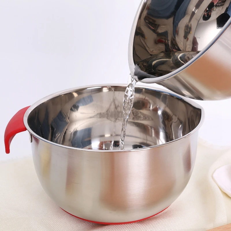 

stainless steel egg basin with a leak handle, an anti skid silicone bottom egg bowl