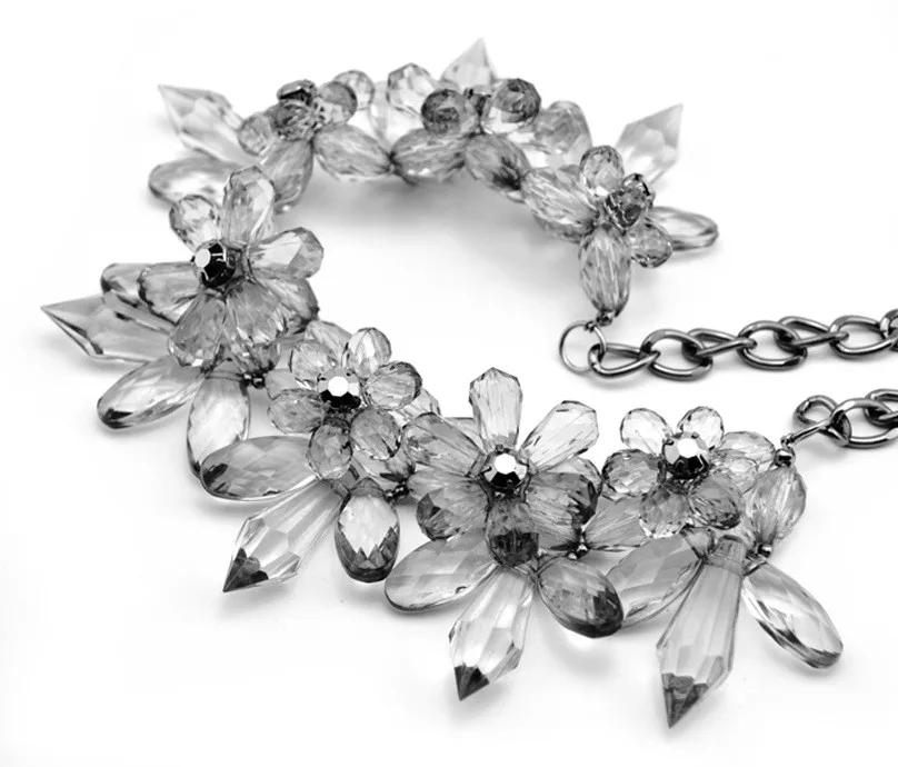 Модный прозрачный кристалл цветок падение ожерелье женский черный драгоценный камень чокер Изысканный Роскошный кулон воротник подарок банкет свадьба