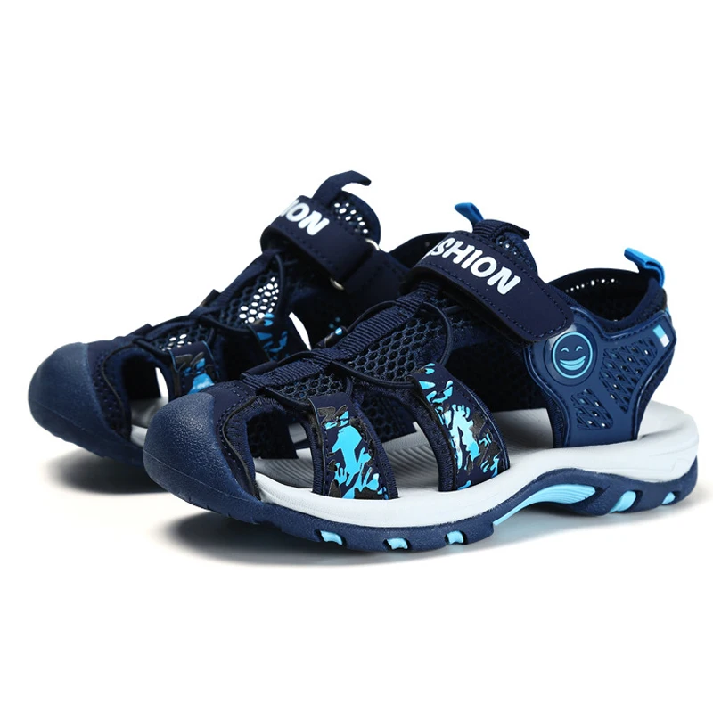 

Kids Classical Summer Sandals Toe Covered Knitted Mesh Breathable Beach Shoes Quick-dry Teenage Camouflage Sandals Size 27-38