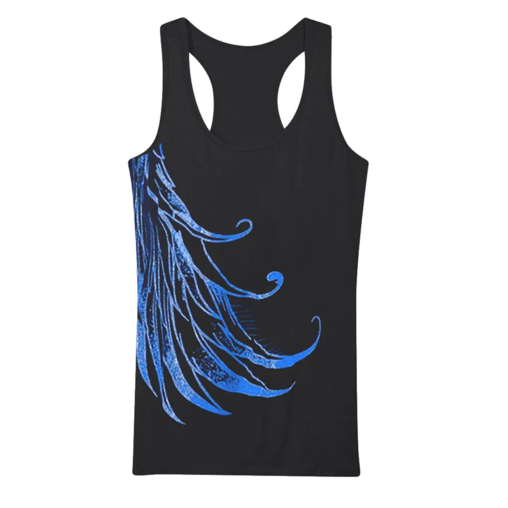 

Female Plus size Summer Tops Females Feather Printing Top Shirt Girls Cool Sun-tops Loose Tops shirt camiseta tirantes mujer