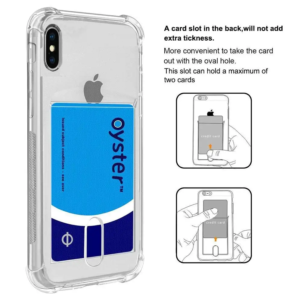  For IPhone 7 8 Plus XR XS MAX Credit Card Holder Soft TPU Transparent Back Cover For iPhone 5S 6 6S Plus Wallet Silicone Cases (2)