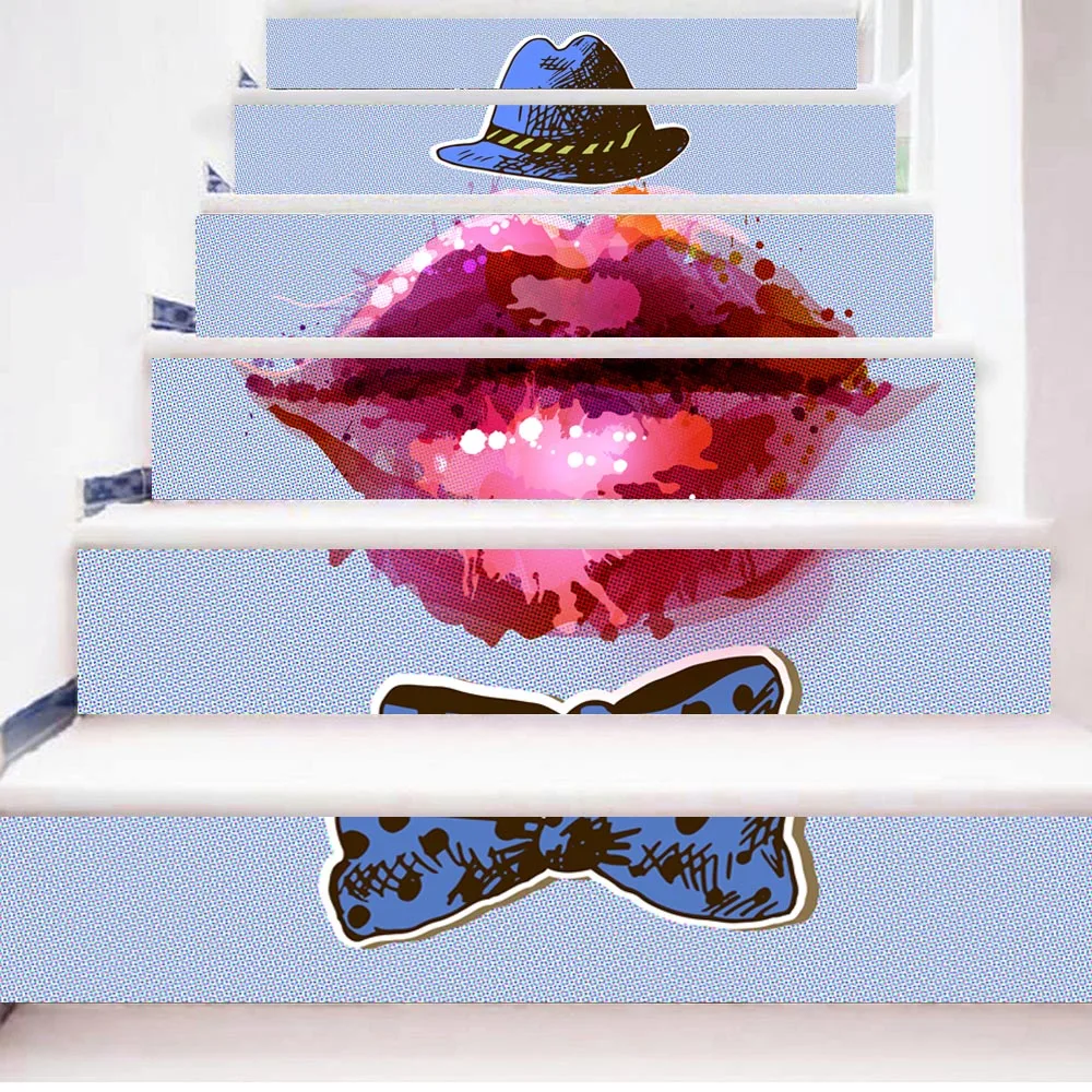 3D Творческий 6 шт./компл. DIY шаги лестницы стикеры шапки красные губы пейзаж обои ПВХ плакат узор Пейзаж украшения дома
