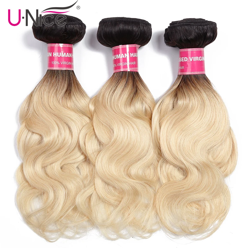 

Unice Hair Ombre Peruvian Body Wave Hair Bundles 1 3and4 PC 1B/613 ombre Blonde Remy Human Hair Extensions 10-20 Inches