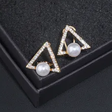 Дизайн модные треугольные шпильки геометрической формы серьги для женщин Простые Модные Кристальные жемчужные серьги ювелирные изделия WX094