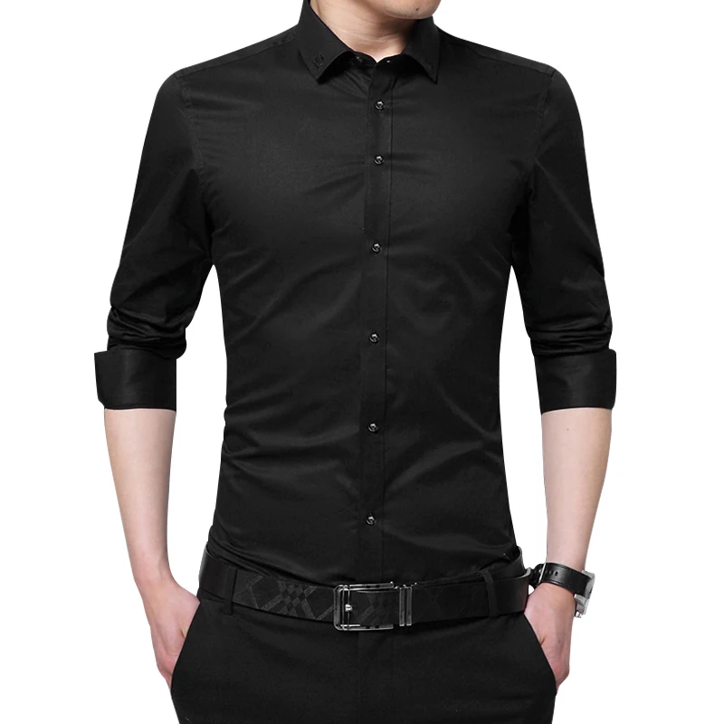 

2020 New Spring Men Shirt Long Sleeve Shirt Solid Embroidery Collar Casual Shirts Slim Fit Man Formal Shirt Brand Clothes DS233