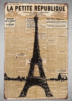 

1pc Paris France Eiffel tower newspaper Tin Plate Sign wall man cave Decoration Man cave Art Poster metal vintage