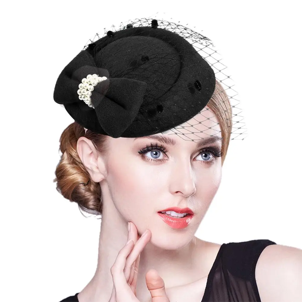 Элегантная шляпка-Вуалетка черного и красного цвета для женщин, соломенная фетровая шляпа в винтажном стиле для дам, церковное платье, женские шляпки Sinamay