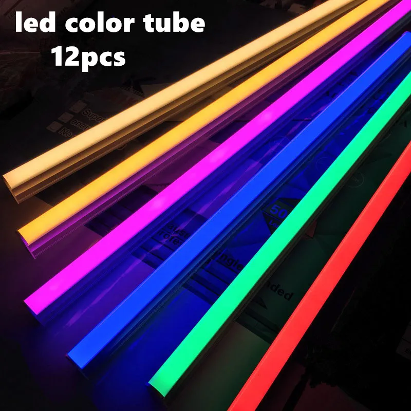 

12pcs LED tube 6w 9w13w 18w T5 led color lamp T8 ultra bright red blue yellow fluorescent pink bar colorful tubes AC100-265V