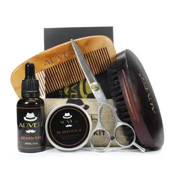 

5 Pcs Men Moustache Cream Nutrition Beard Oil Beard Balm Scissors Kit with Moustache Comb Brush Storage Bag Set & Kit L9