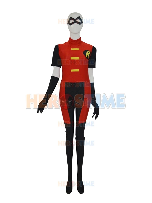 Красный костюм Robin из лайкры и спандекса для Хэллоуина Zentai Бэтмен Робин