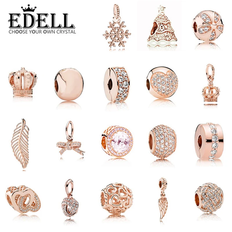 

EDELL Fashion 925 Rose Gold Sterling Silver Beads Charm Embrace With Cubic Zirconia Fit Essence Bracelet Diy Jewelry Free Mail