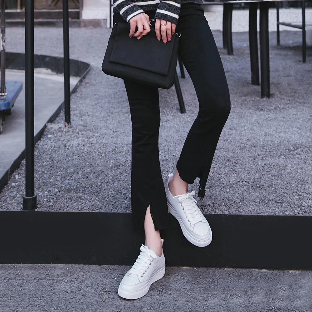 Señora Primavera Genuino Casual Cuero De Plana Impermeable 2019 apricot White Blanco Zapatos By1 Encaje Mujer Bescone Plataforma 5PWO8cn